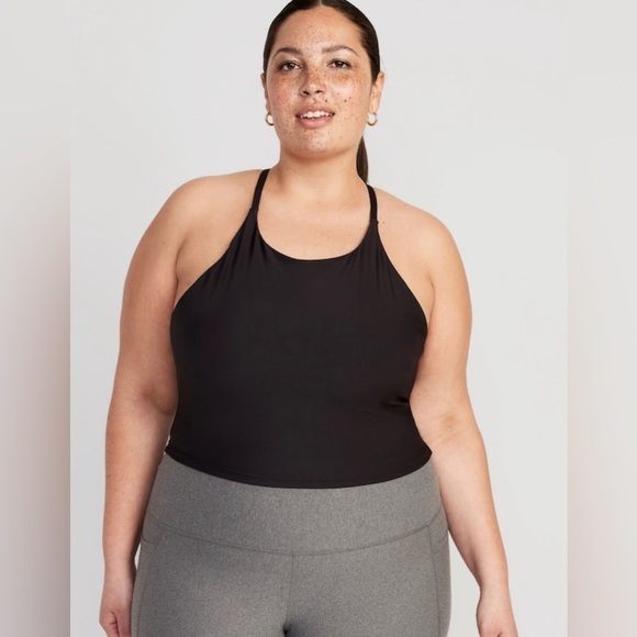 NWT! Old Navy Black Light Support PowerSoft Longline Sports Bra Cropped Tank 🤎 - Picture 7 of 12
